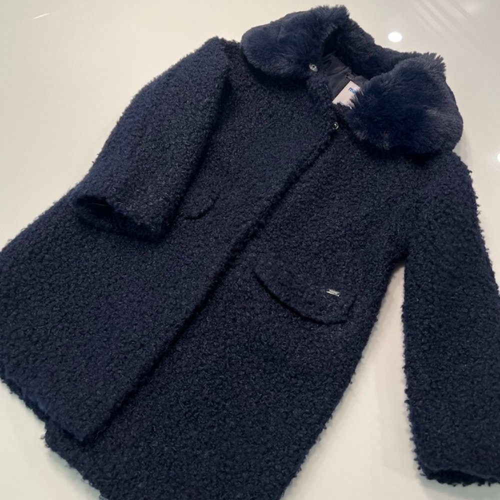 Girls Mayoral Blue Boucle Coat, Size 5